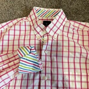Tailorbyrd Collection Pink Plaid Long Sleeve Button Up Shirt Mens Medium 0599